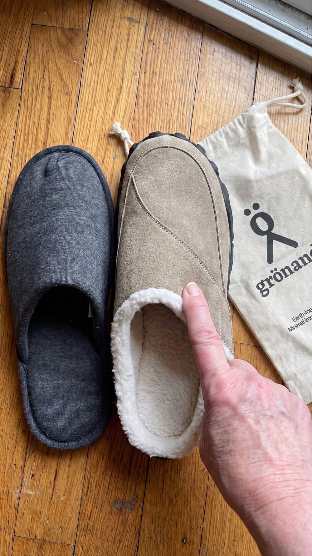 CozyGrip slippers showing the soft faux shearling lining