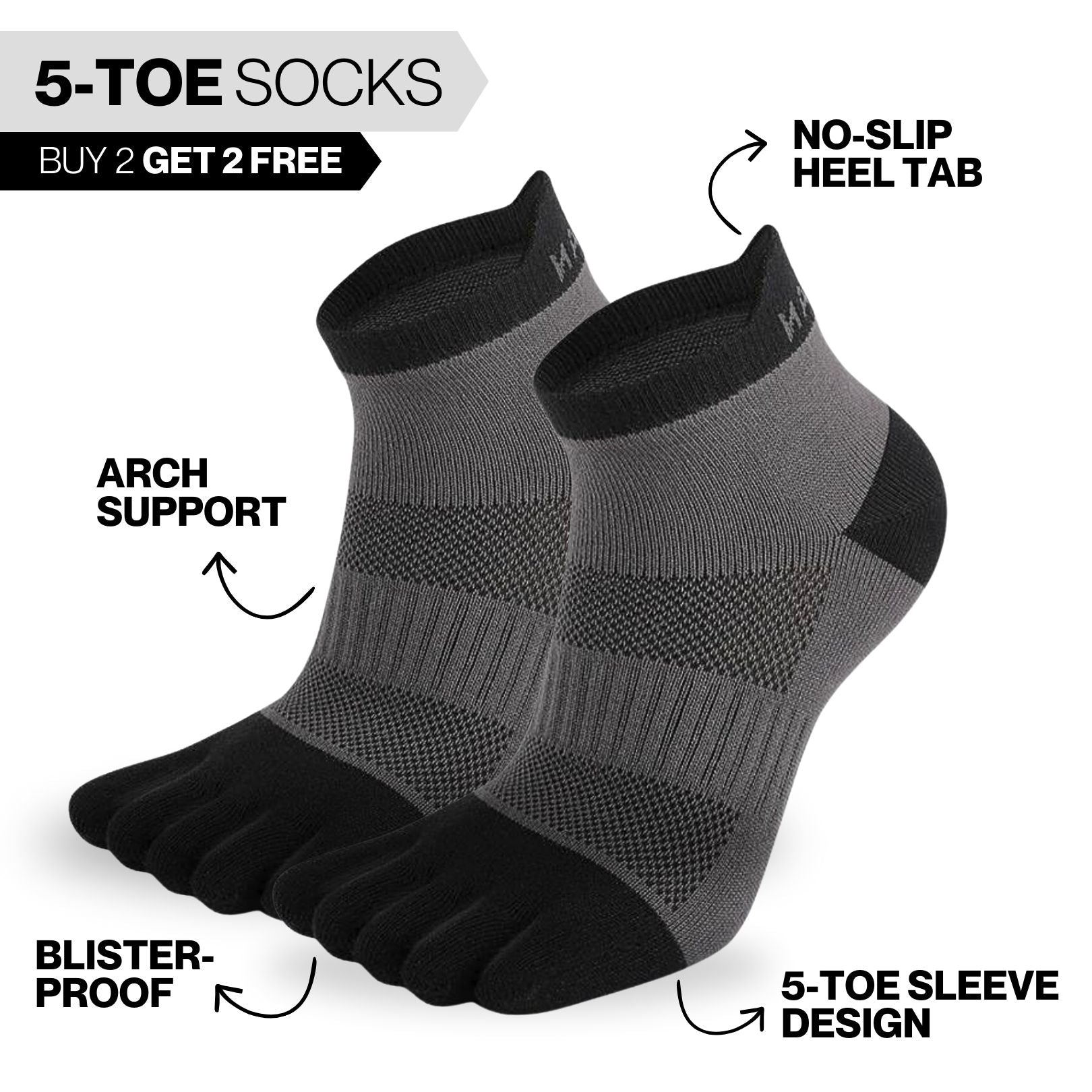 5-Toe No Show Socks (ONE SIZE)